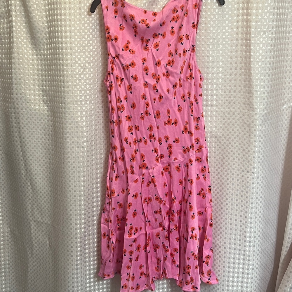 Anthropologie NEW Cowl-Neck Satin Mini floral Dress M summer romantic brunch - Picture 11 of 11